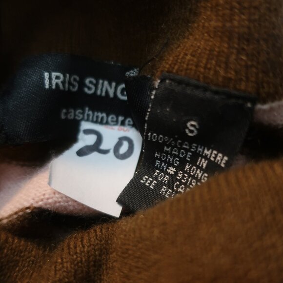 Womens Iris Singer Pink Brown Striped Pure Cashmere Turtleneck Sweater S - Picture 7 of 9